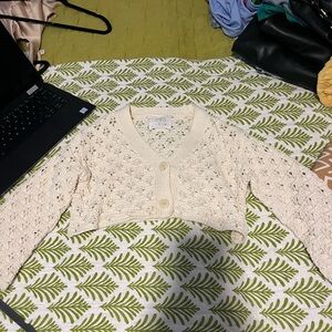 Zara Cream Knit Cropped Cardigan